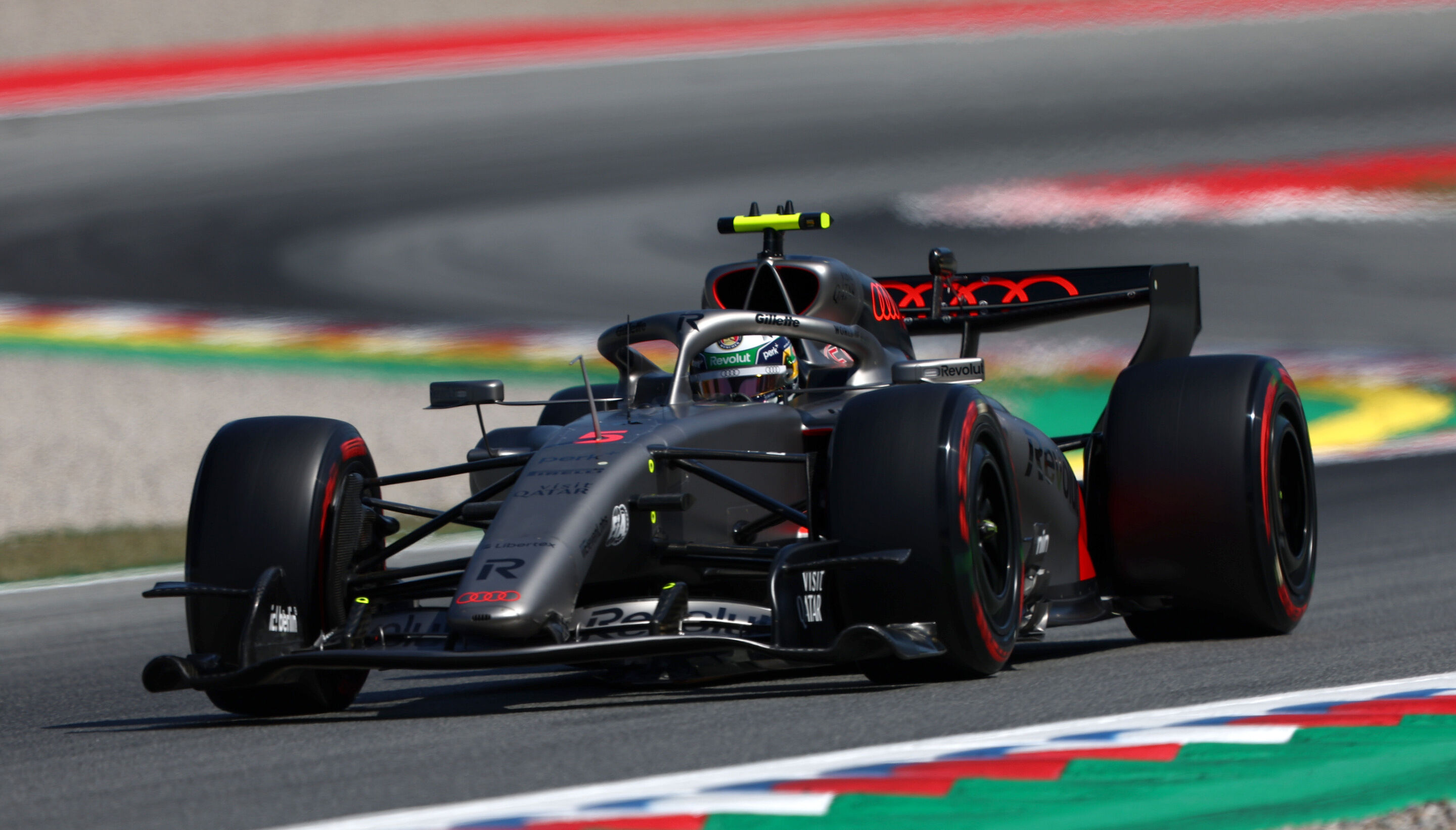 2026 Barcelona-Catalunya Grand Prix: Saturday - BARCELONA, SPAIN - JUNE 13: Gabriel Bortoleto of Brazil driving the (5) Audi F1 Team R26 on track during qualifying ahead of the F1 Grand Prix of Barcelona-Catalunya at Circuit de Barcelona-Catalunya on...