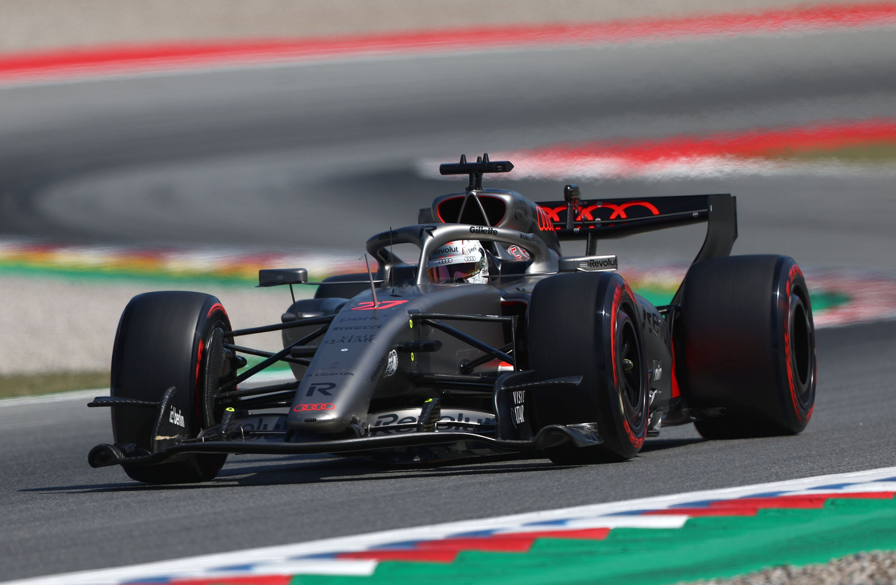 2026 Barcelona-Catalunya Grand Prix: Saturday - BARCELONA, SPAIN - JUNE 13: Nico Hulkenberg of Germany driving the (27) Audi F1 Team R26 on track during qualifying ahead of the F1 Grand Prix of Barcelona-Catalunya at Circuit de Barcelona-Catalunya on...