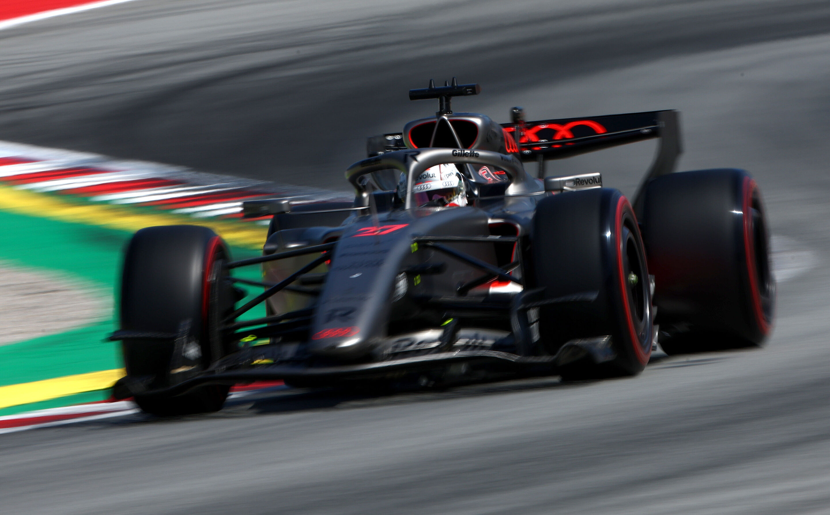 2026 Barcelona-Catalunya Grand Prix: Saturday - BARCELONA, SPAIN - JUNE 13: Nico Hulkenberg of Germany driving the (27) Audi F1 Team R26 on track during qualifying ahead of the F1 Grand Prix of Barcelona-Catalunya at Circuit de Barcelona-Catalunya on...