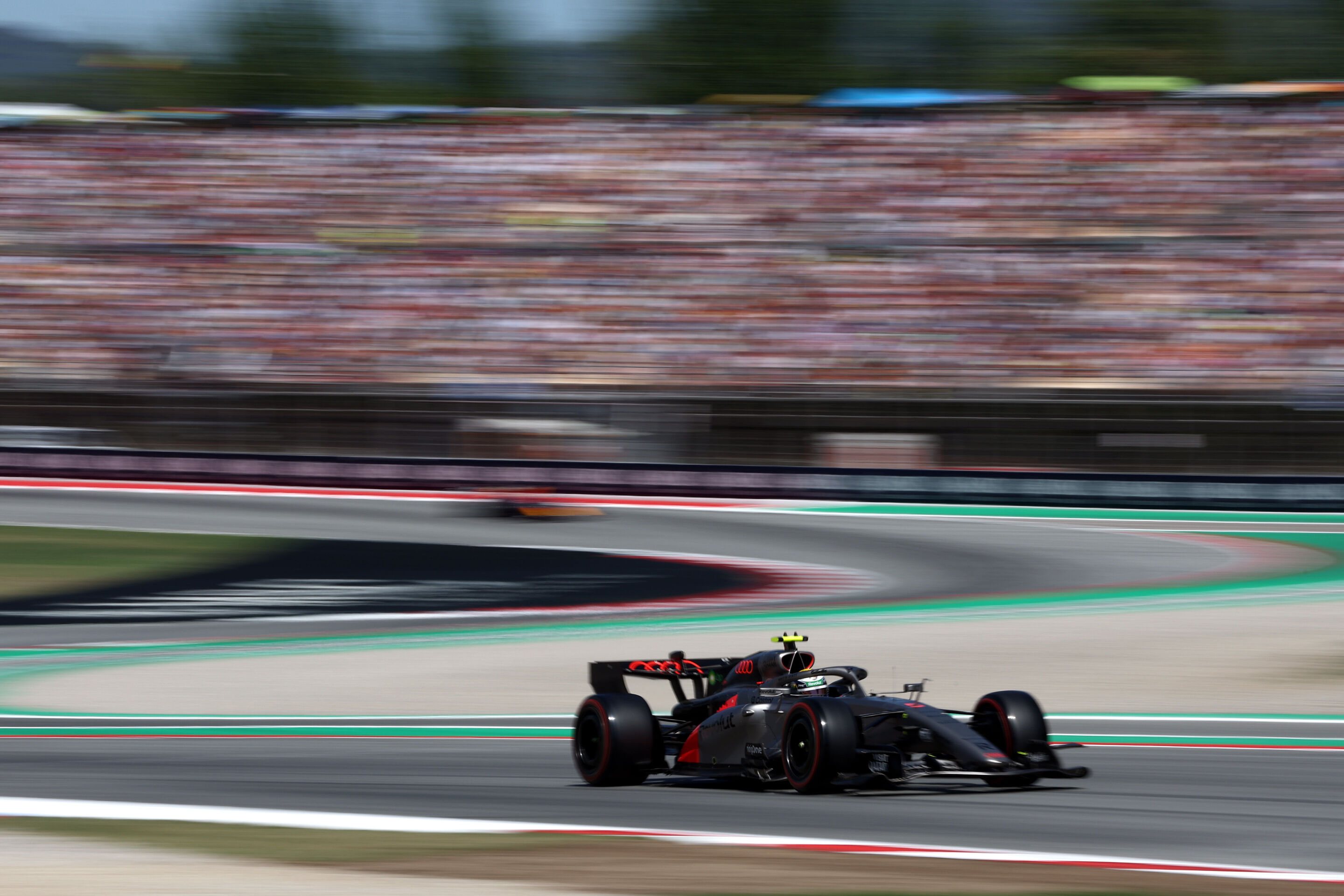 2026 Barcelona-Catalunya Grand Prix: Saturday - BARCELONA, SPAIN - JUNE 13: Gabriel Bortoleto of Brazil driving the (5) Audi F1 Team R26 on track during qualifying ahead of the F1 Grand Prix of Barcelona-Catalunya at Circuit de Barcelona-Catalunya on...
