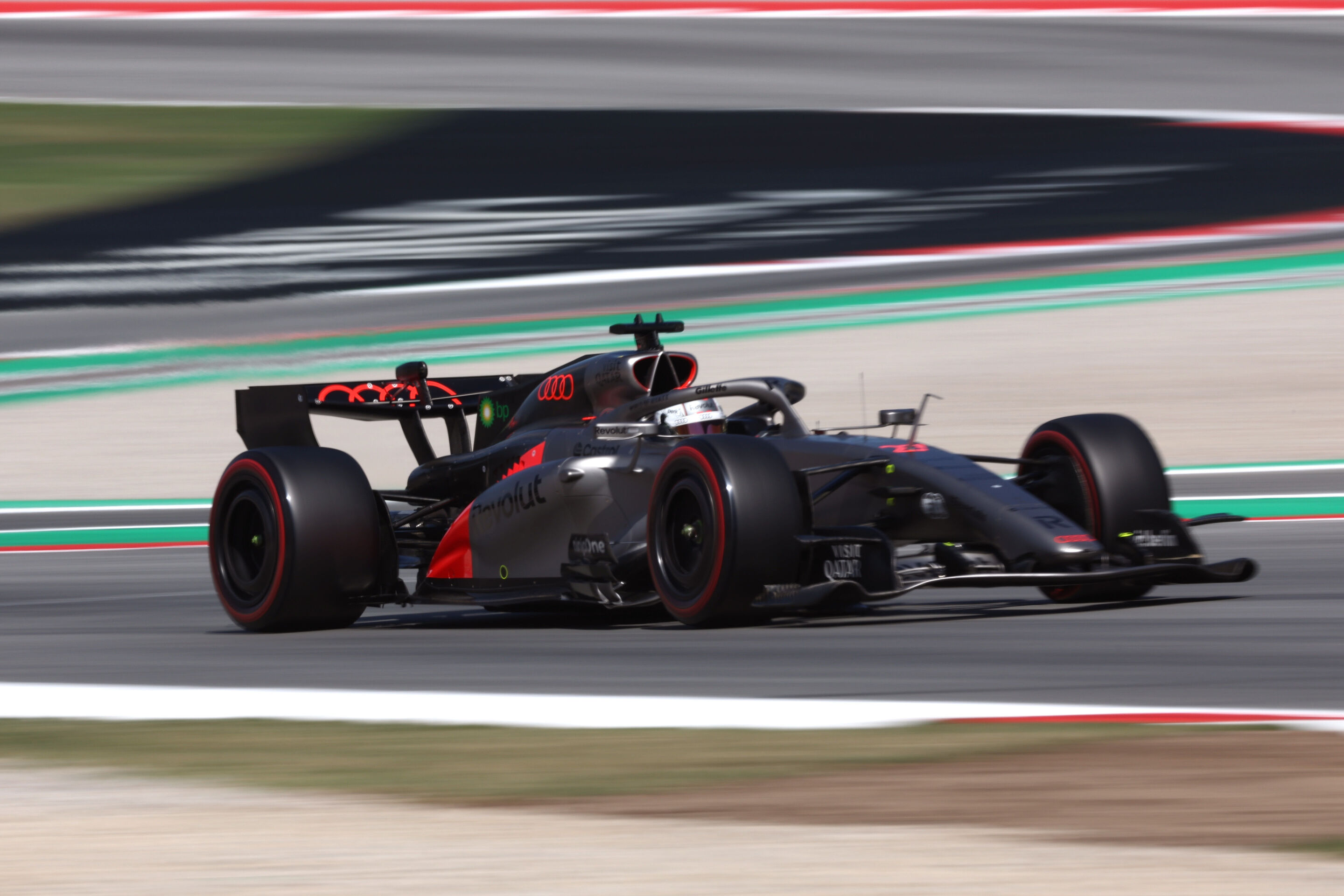 2026 Barcelona-Catalunya Grand Prix: Saturday - BARCELONA, SPAIN - JUNE 13: Nico Hulkenberg of Germany driving the (27) Audi F1 Team R26 on track during qualifying ahead of the F1 Grand Prix of Barcelona-Catalunya at Circuit de Barcelona-Catalunya on...