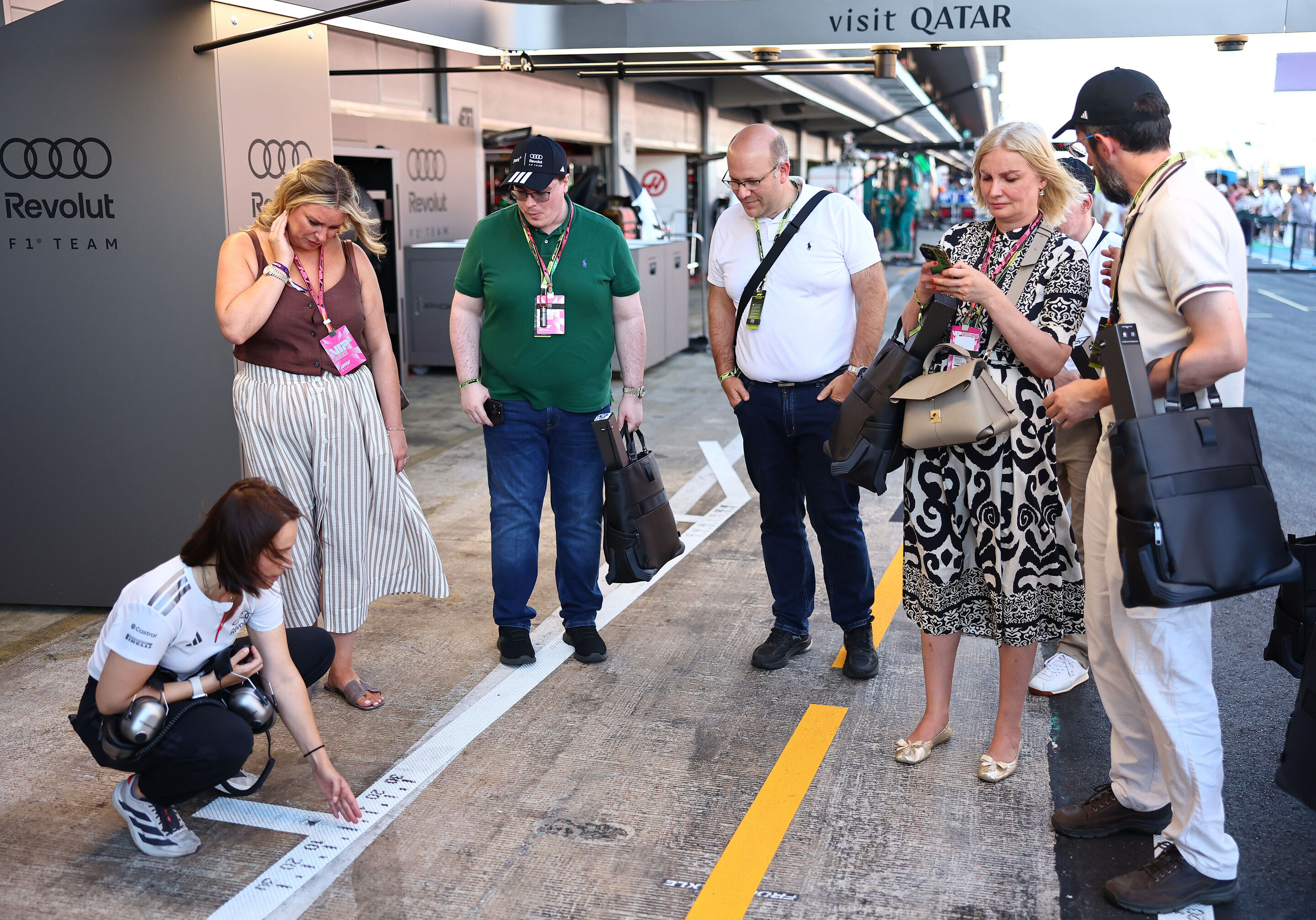 2026 Grand Prix de Barcelona - Guests - BARCELONA, SPAIN - JUNE 13: Audi F1 Team guests in the Pitlane during qualifying ahead of the F1 Grand Prix of Barcelona-Catalunya at Circuit de Barcelona-Catalunya on June 13, 2026 in Barcelona, Spain. (Photo by...