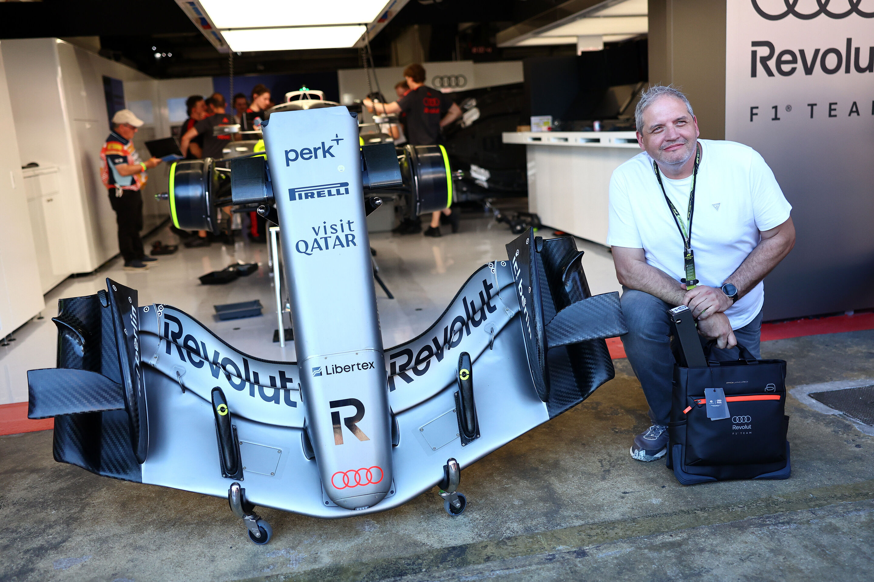 2026 Grand Prix de Barcelona - Guests - BARCELONA, SPAIN - JUNE 13: An Audi F1 Team guest in the Pitlane during qualifying ahead of the F1 Grand Prix of Barcelona-Catalunya at Circuit de Barcelona-Catalunya on June 13, 2026 in Barcelona, Spain. (Photo...