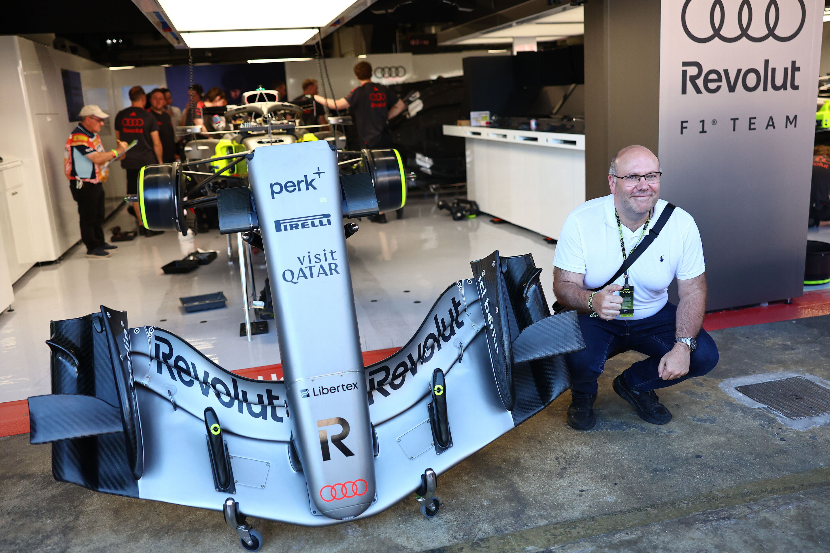 2026 Grand Prix de Barcelona - Guests - BARCELONA, SPAIN - JUNE 13: An Audi F1 Team guest in the Pitlane during qualifying ahead of the F1 Grand Prix of Barcelona-Catalunya at Circuit de Barcelona-Catalunya on June 13, 2026 in Barcelona, Spain. (Photo...