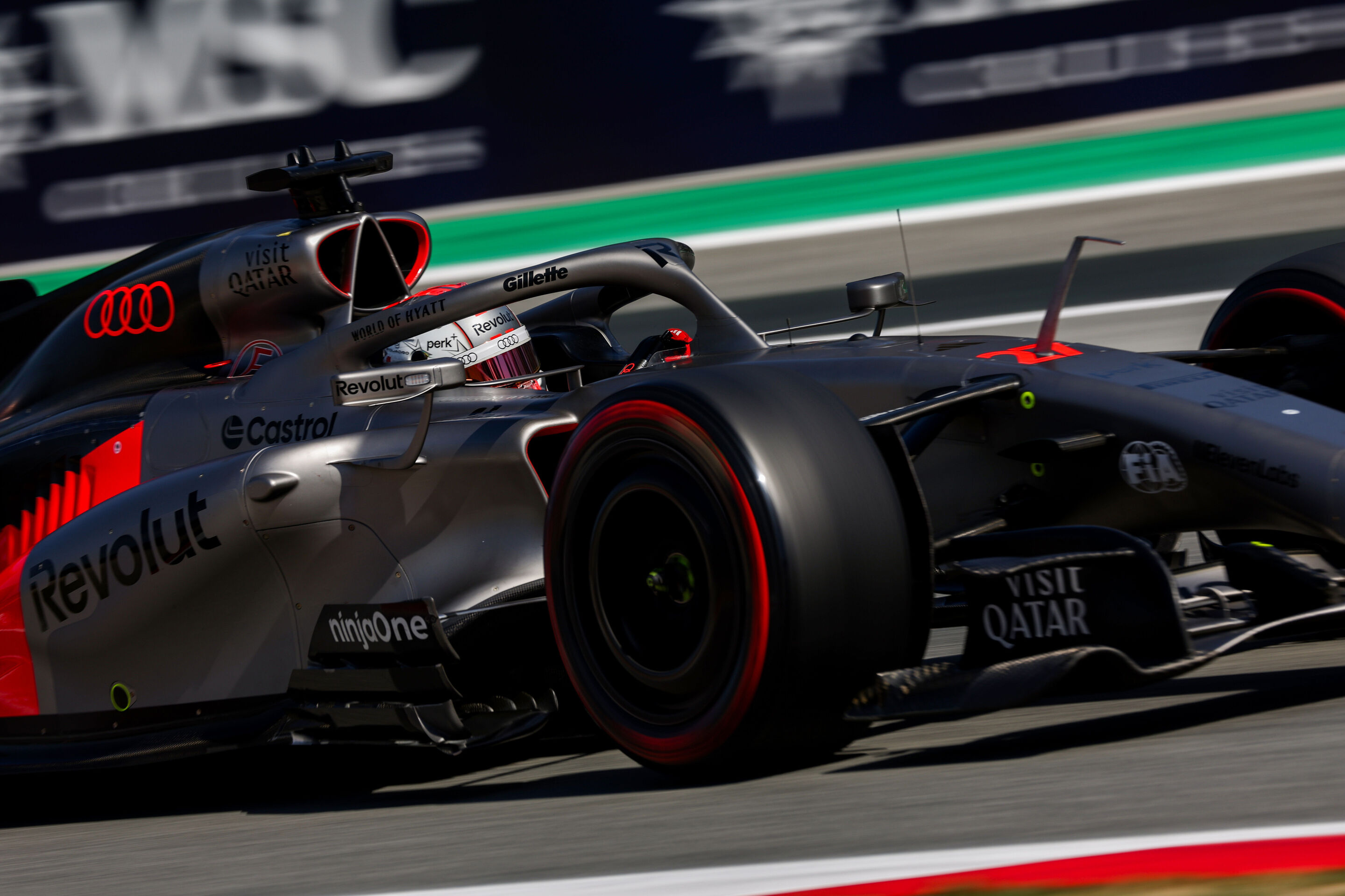 2026 Barcelona-Catalunya Grand Prix: Saturday - BARCELONA, SPAIN - JUNE 13: Nico Hulkenberg of Germany driving the (27) Audi F1 Team R26 on track during qualifying ahead of the F1 Grand Prix of Barcelona-Catalunya at Circuit de Barcelona-Catalunya on...