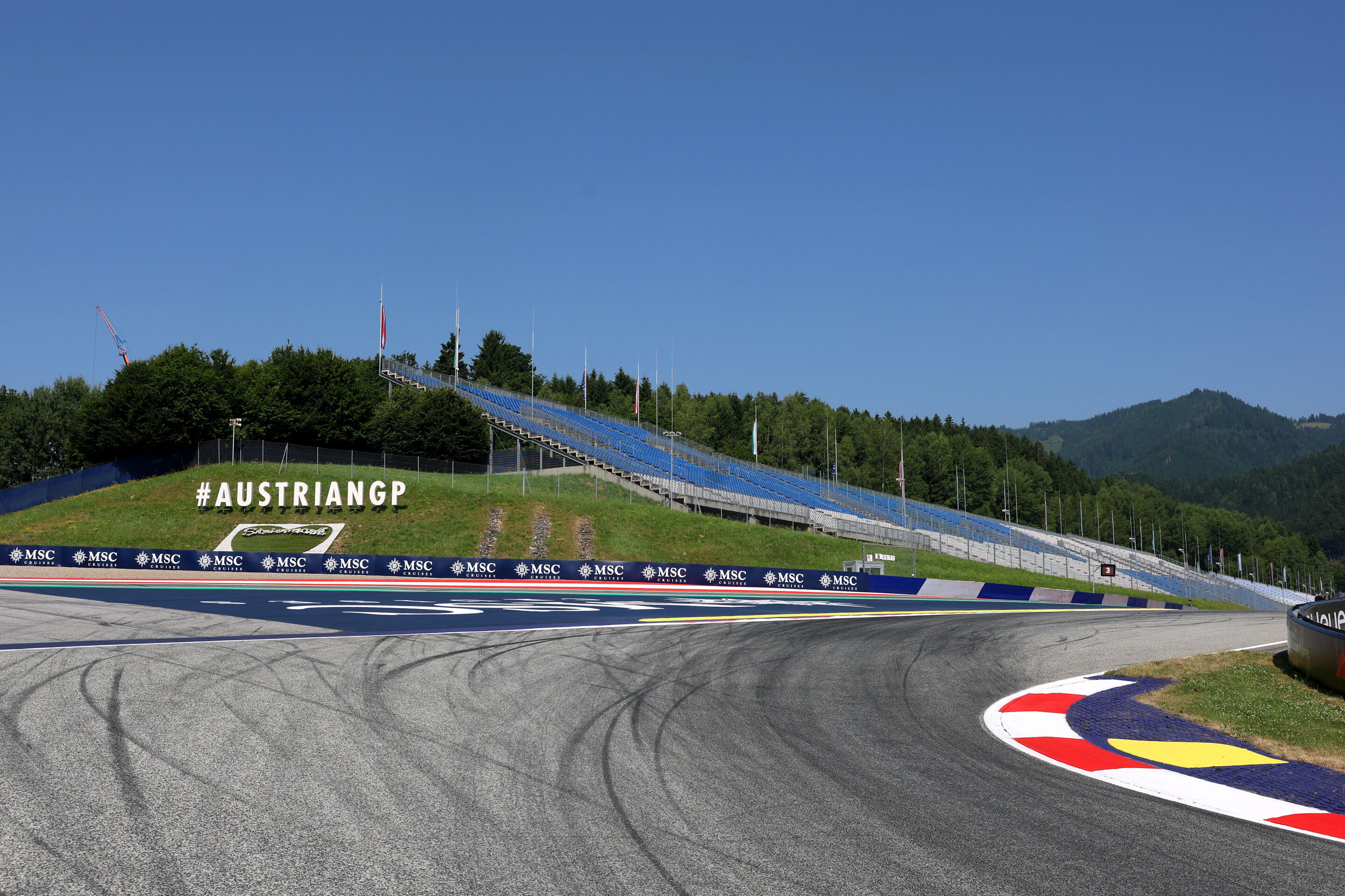 2222215638 - SPIELBERG, AUSTRIA - JUNE 26: A general view of Austrian GP branding at the circuit during previews ahead of the F1 Grand Prix of Austria at Red Bull Ring on June 26, 2025 in Spielberg, Austria. (Photo by Steven Tee/LAT Images)