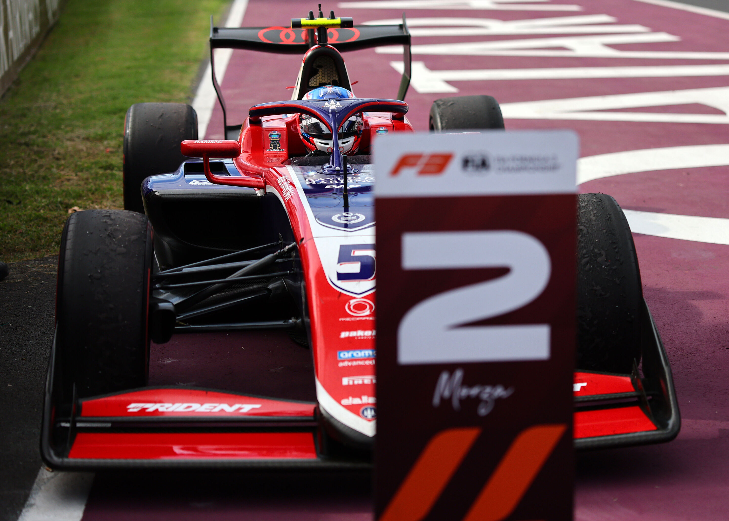 2026 Italian Grand Prix - F3 - MONZA, ITALY - SEPTEMBER 05: Second placed Freddie Slater of Great Britain and TRIDENT (5) and Audi F1 Team in parc ferme during the Round 8 Monza Sprint race of the Formula 3 Championship at Autodromo Nazionale Monza on...