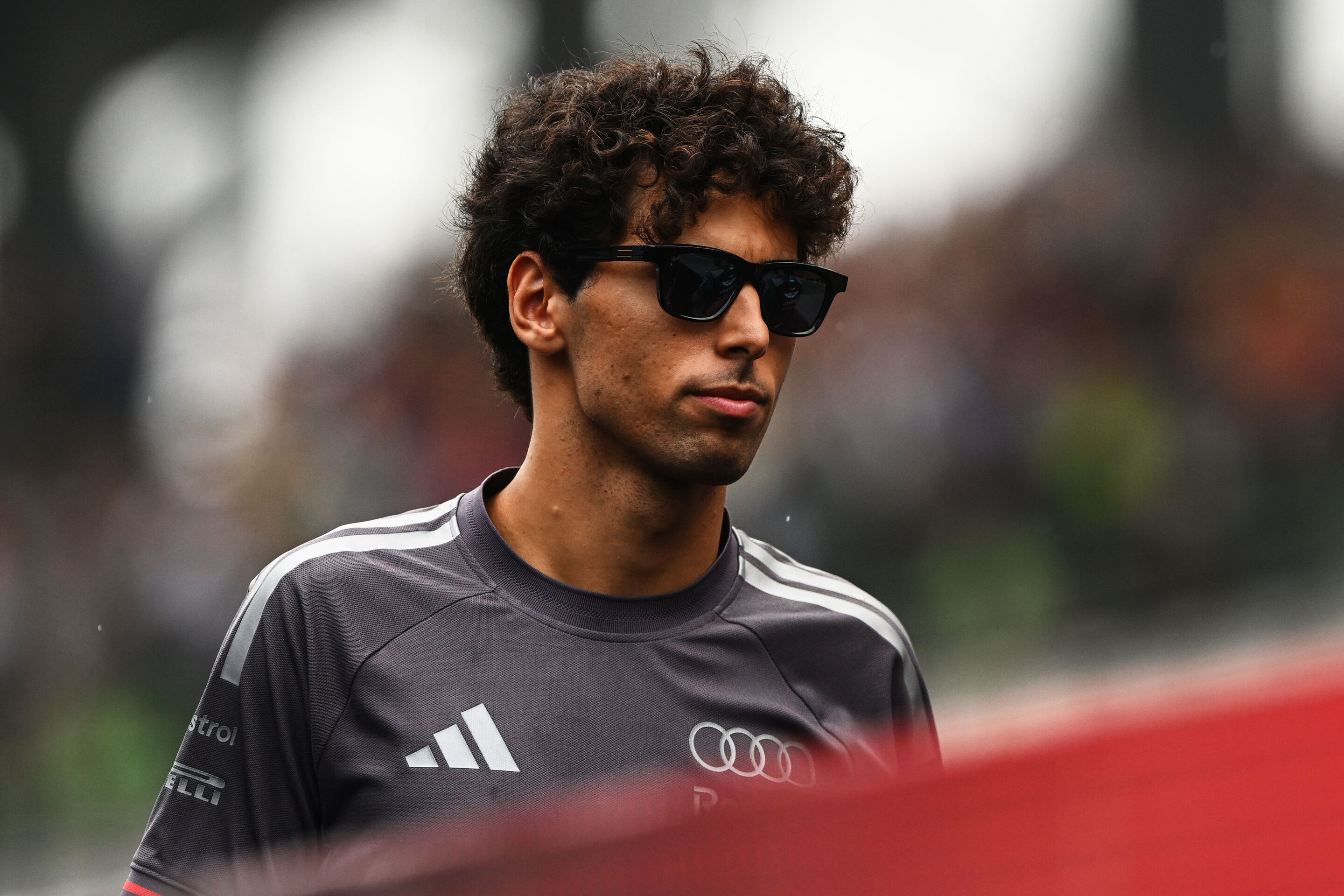 F1 Grand Prix of Bahrain in Malaysia - KUALA LUMPUR, MALAYSIA - OCTOBER 04: Gabriel Bortoleto of Brazil and Audi F1 Team on the drivers parade prior to the F1 Grand Prix of Bahrain in Malaysia at Sepang Circuit on October 04, 2026 in Kuala Lumpur, Malaysia....
