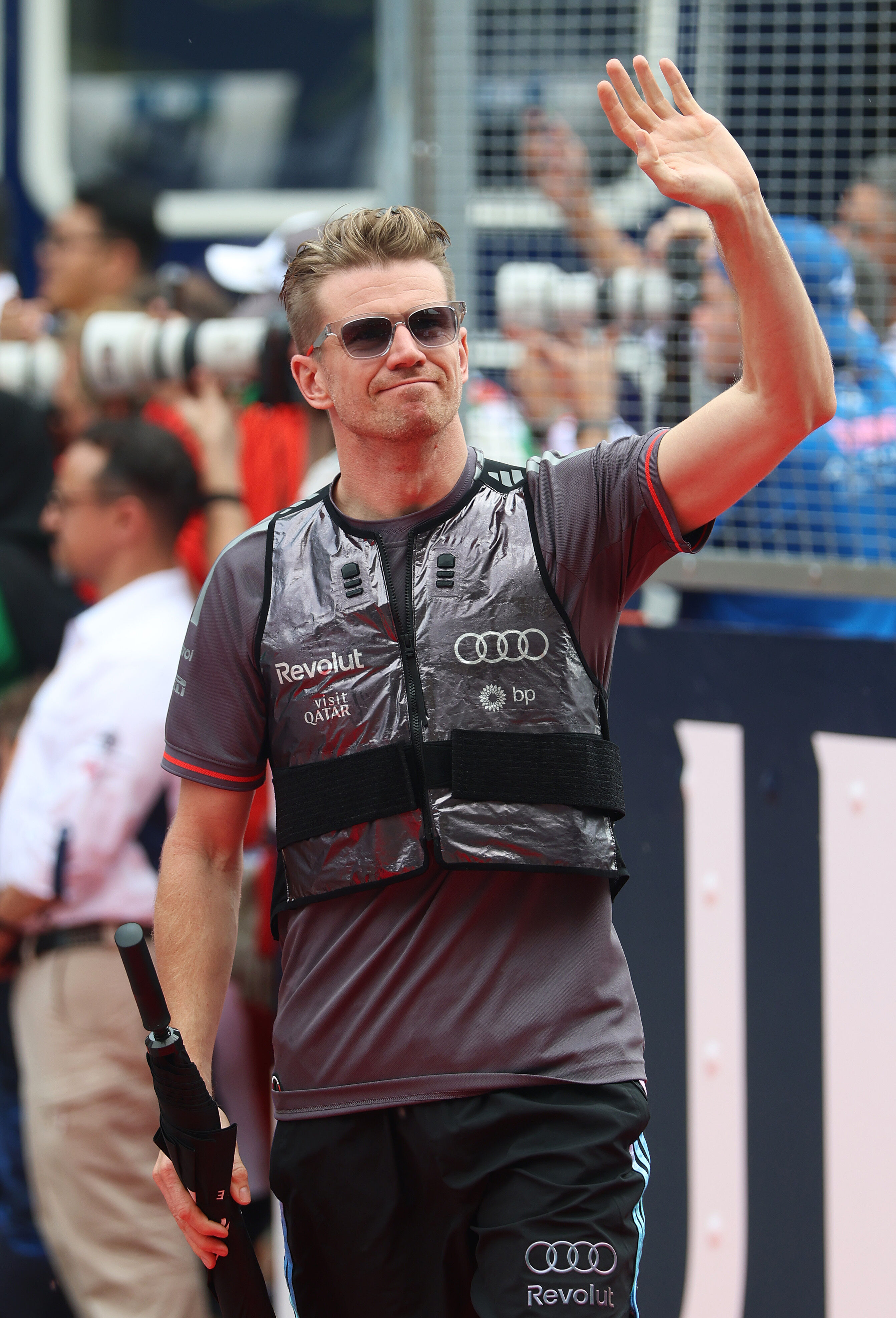 F1 Grand Prix of Bahrain in Malaysia - KUALA LUMPUR, MALAYSIA - OCTOBER 04: Nico Hulkenberg of Germany and Audi F1 Team waves on the drivers parade prior to the F1 Grand Prix of Bahrain in Malaysia at Sepang Circuit on October 04, 2026 in Kuala Lumpur,...