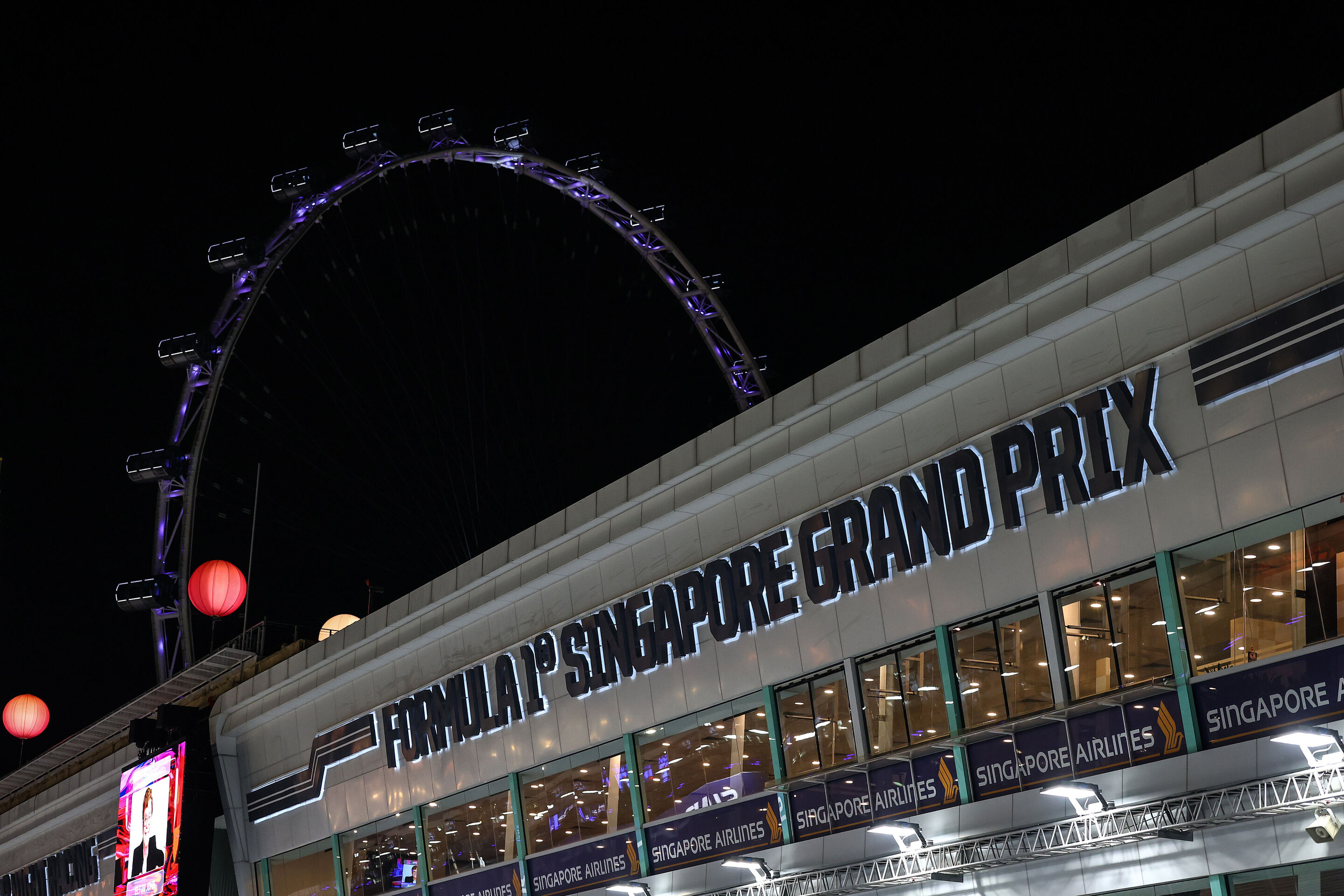 2238752911 - SINGAPORE, SINGAPORE - OCTOBER 02: A general view of the pit building during previews ahead of the F1 Grand Prix of Singapore at Marina Bay Street Circuit on October 02, 2025 in Singapore, Singapore. (Photo by Bryn Lennon/Getty Images)