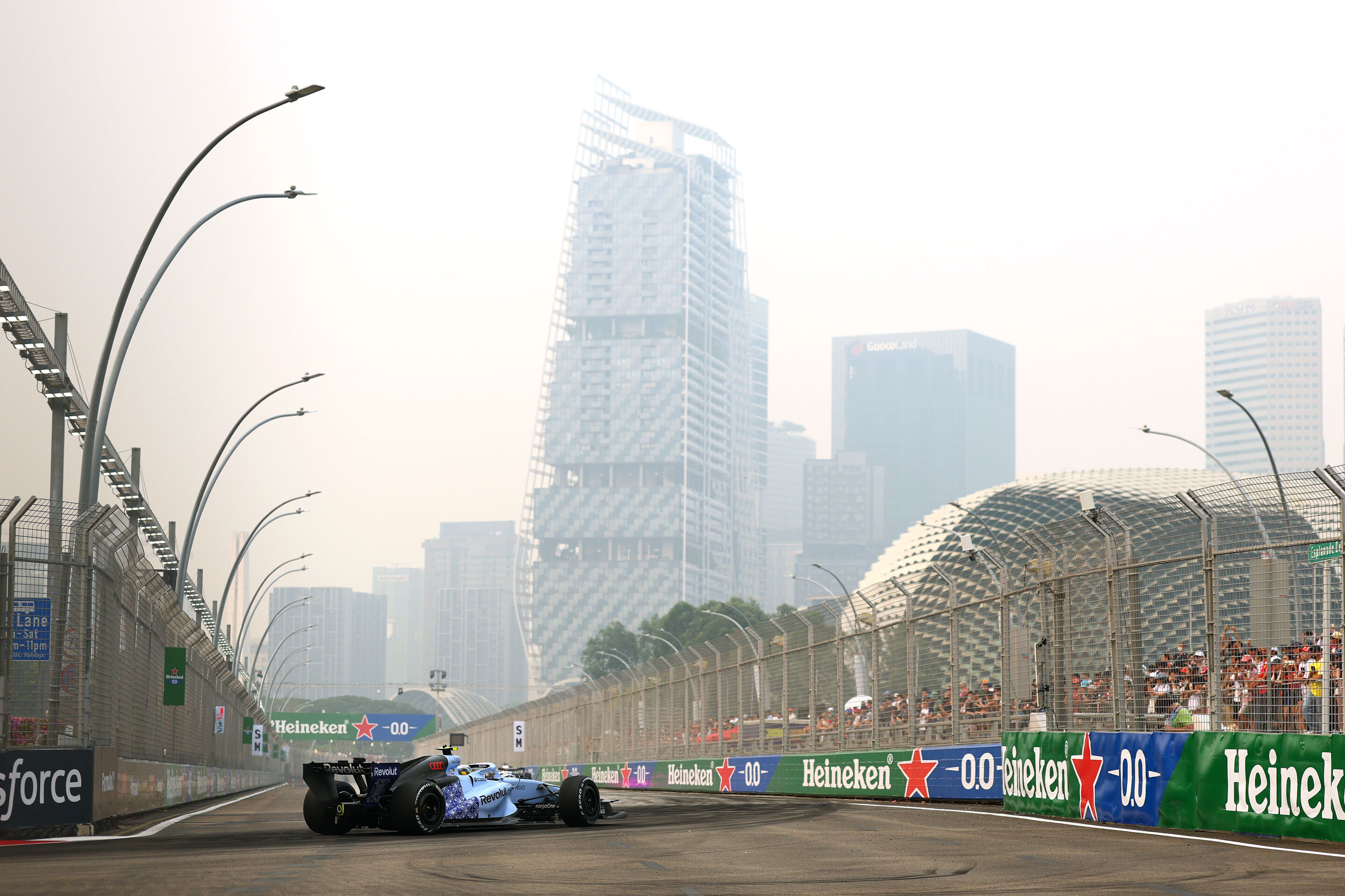 F1 Grand Prix Of Singapore - Practice & Sprint Qualifying - SINGAPORE, SINGAPORE - OCTOBER 09: Gabriel Bortoleto of Brazil driving the (5) Audi F1 Team R26 on track during practice ahead of the F1 Grand Prix of Singapore at Marina Bay Street Circuit on...