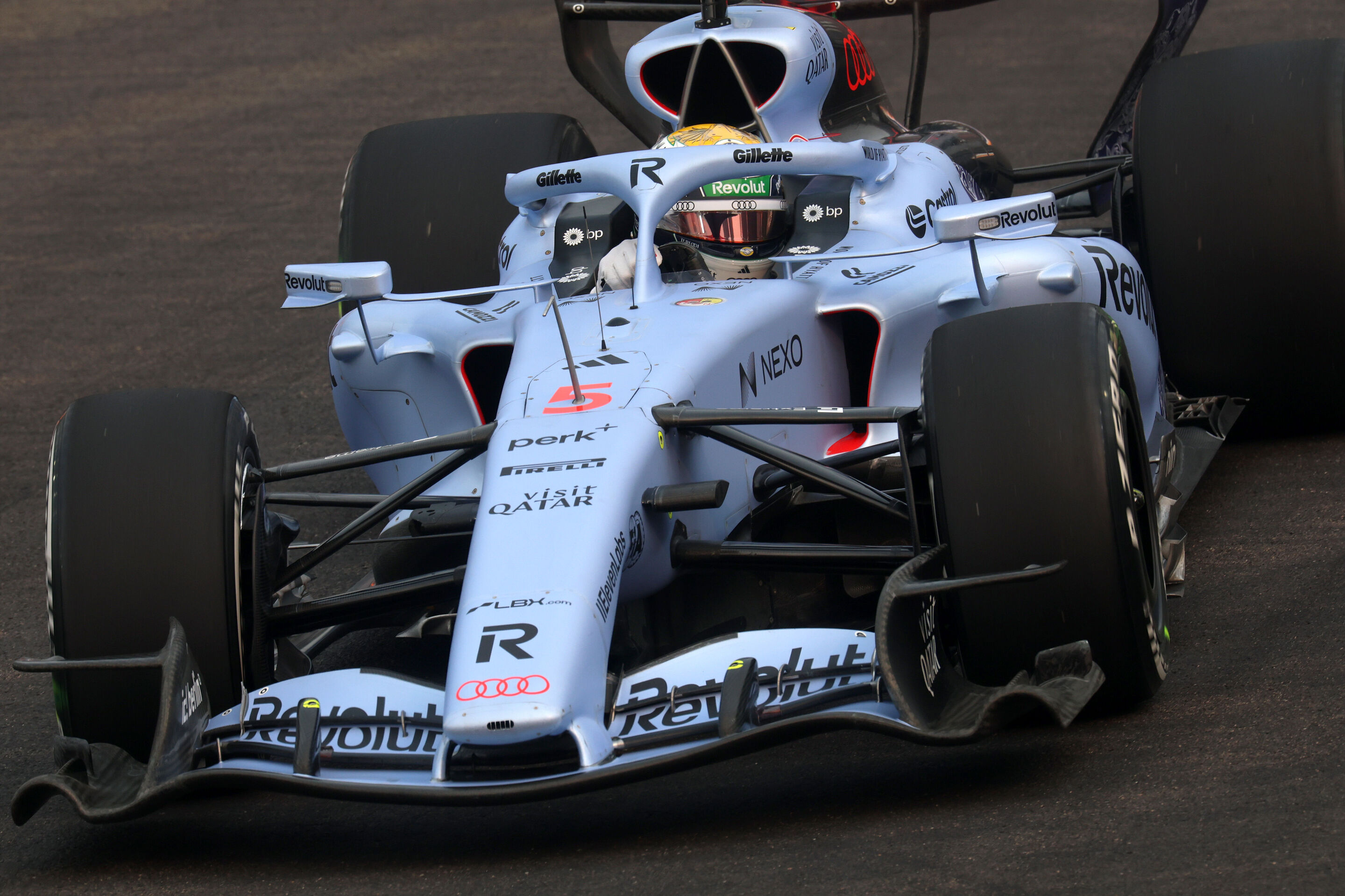 F1 Grand Prix Of Singapore - Practice & Sprint Qualifying - SINGAPORE, SINGAPORE - OCTOBER 09: Gabriel Bortoleto of Brazil driving the (5) Audi F1 Team R26 on track during practice ahead of the F1 Grand Prix of Singapore at Marina Bay Street Circuit on...