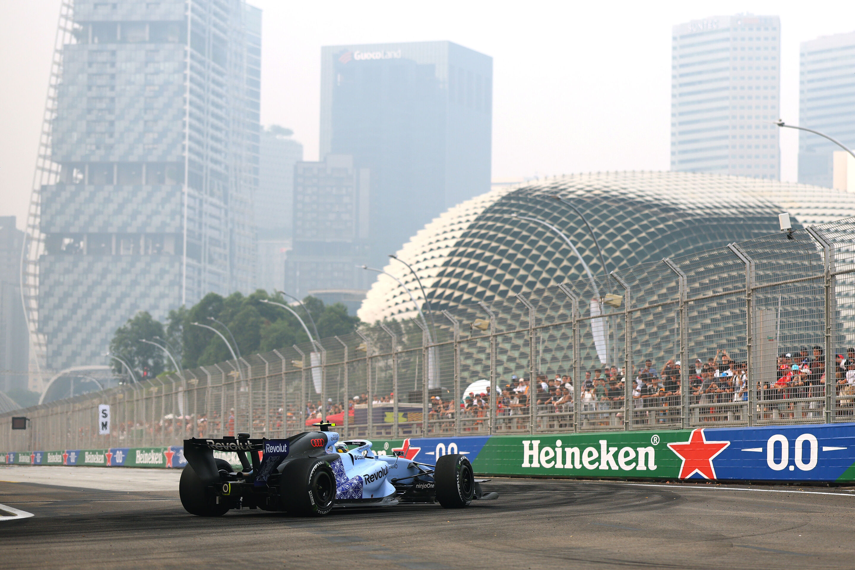 F1 Grand Prix Of Singapore - Practice & Sprint Qualifying - SINGAPORE, SINGAPORE - OCTOBER 09: Gabriel Bortoleto of Brazil driving the (5) Audi F1 Team R26 on track during practice ahead of the F1 Grand Prix of Singapore at Marina Bay Street Circuit on...