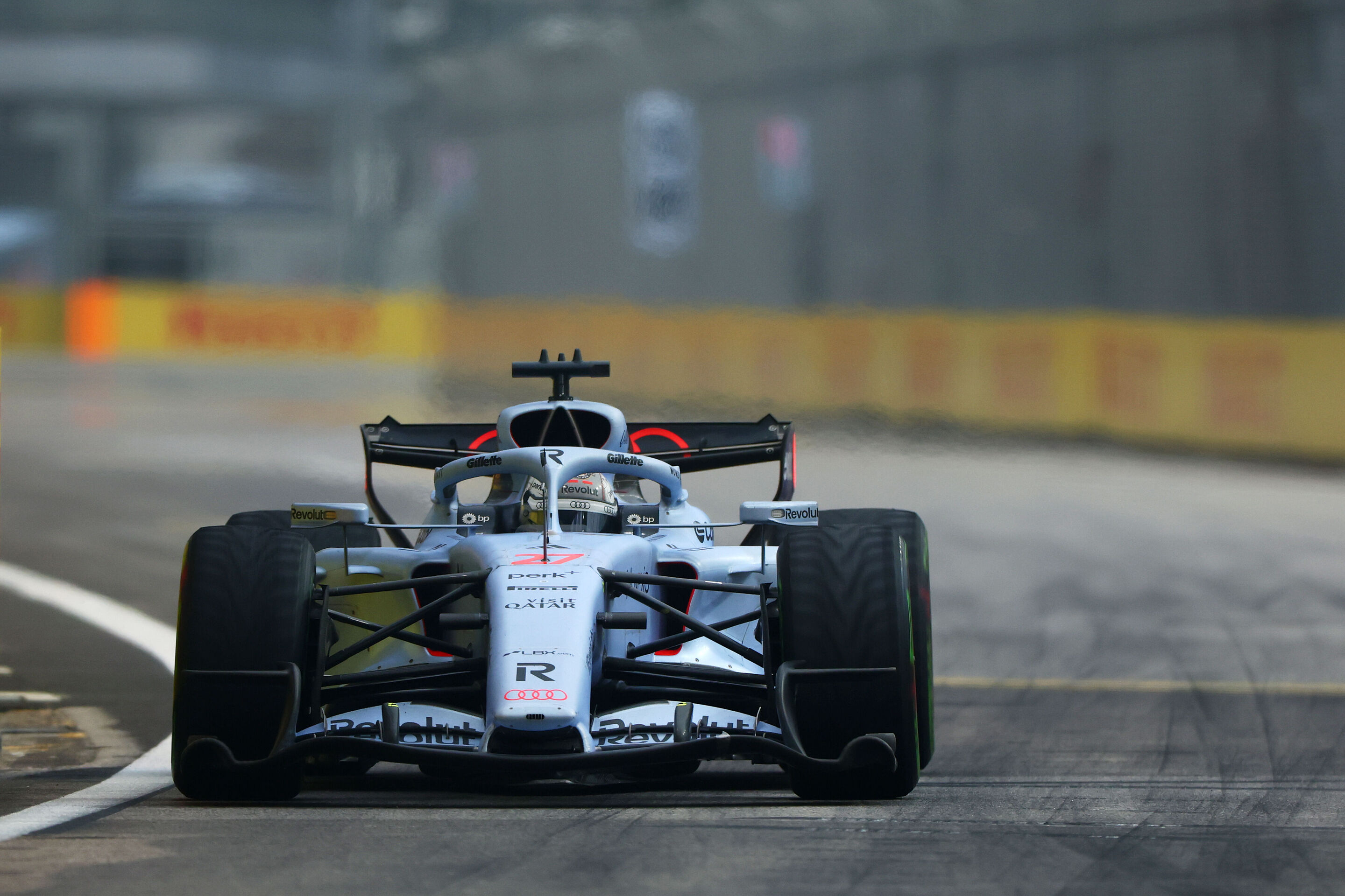 F1 Grand Prix Of Singapore - Sprint & Qualifying - SINGAPORE, SINGAPORE - OCTOBER 10: Nico Hulkenberg of Germany driving the (27) Audi F1 Team R26 on track during the Sprint ahead of the F1 Grand Prix of Singapore at Marina Bay Street Circuit on October...