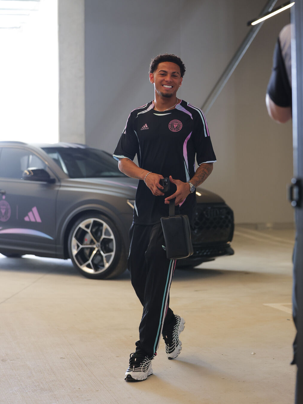 Inter Miami CF players arrive for gameday in limited-edition kit - Inter Miami CF players arrive for gameday in limited-edition kit, celebrating the Audi Revolut F1 Team x adidas Miami Collection