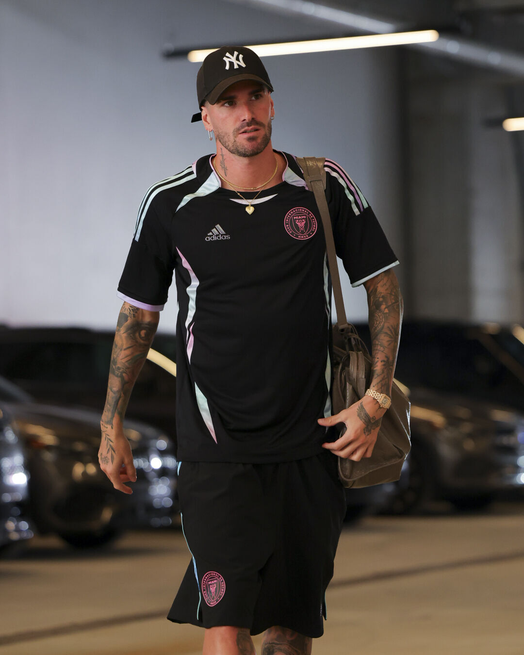Inter Miami CF players arrive for gameday in limited-edition kit - Inter Miami CF players arrive for gameday in limited-edition kit, celebrating the Audi Revolut F1 Team x adidas Miami Collection