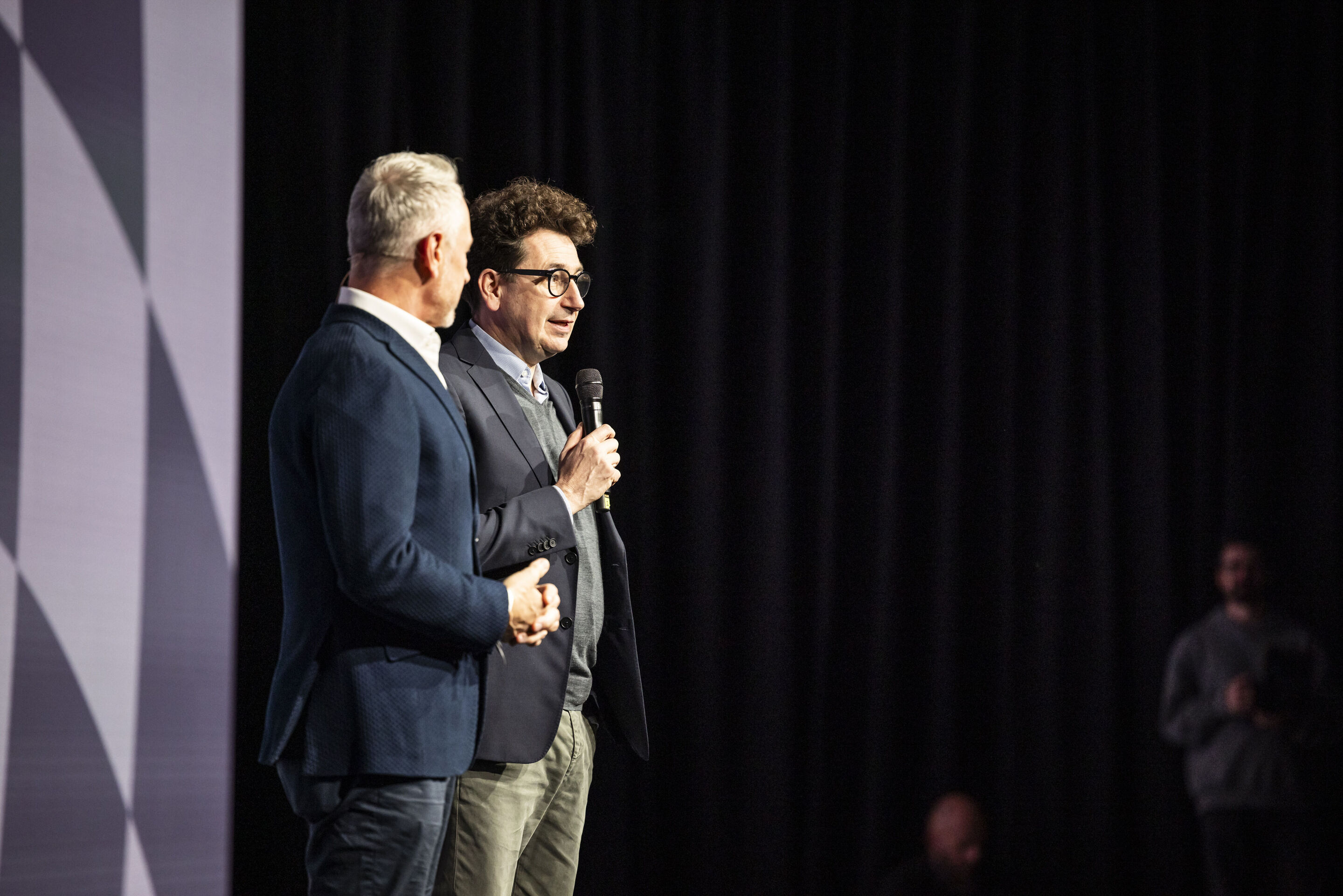 Audi unveils design for Formula 1 - Team Principal Jonathan Wheatley and Head of Audi F1 Project Mattia Binotto at the reveal event “Audi One” in Munich, November 12, 2025 (from left)