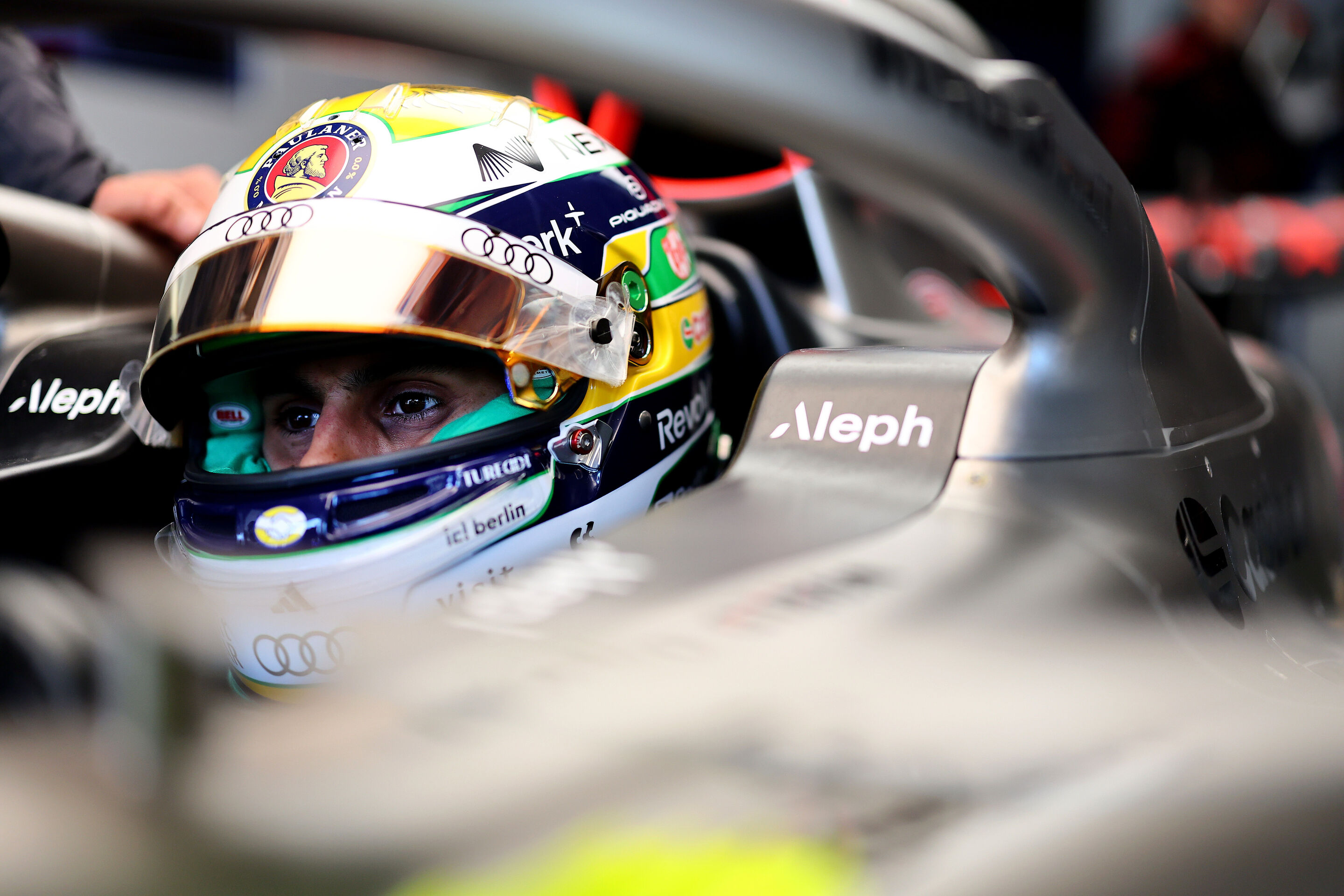 F1 Grand Prix of Canada - Practice & Sprint Qualifying - MONTREAL, QUEBEC - MAY 22: Gabriel Bortoleto of Brazil and Audi F1 Team prepares to drive in the garage during Sprint Qualifying ahead of the F1 Grand Prix of Canada at Circuit Gilles-Villeneuve...