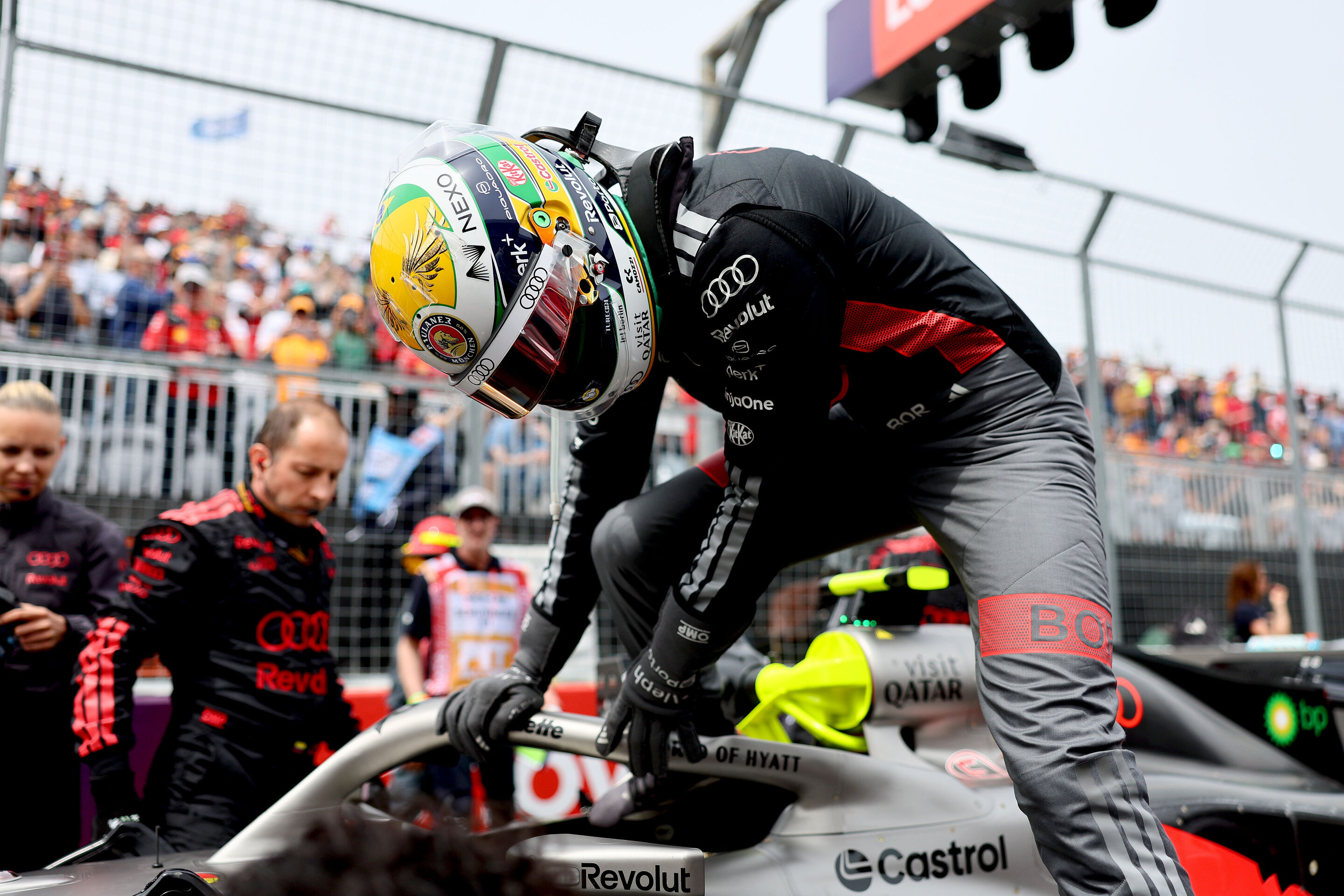 F1 Grand Prix of Canada - Sprint & Qualifying - MONTREAL, QUEBEC - MAY 23: Gabriel Bortoleto of Brazil and Audi F1 Team prepares to drive on the grid during the Sprint ahead of the F1 Grand Prix of Canada at Circuit Gilles-Villeneuve on May 23, 2026 in...