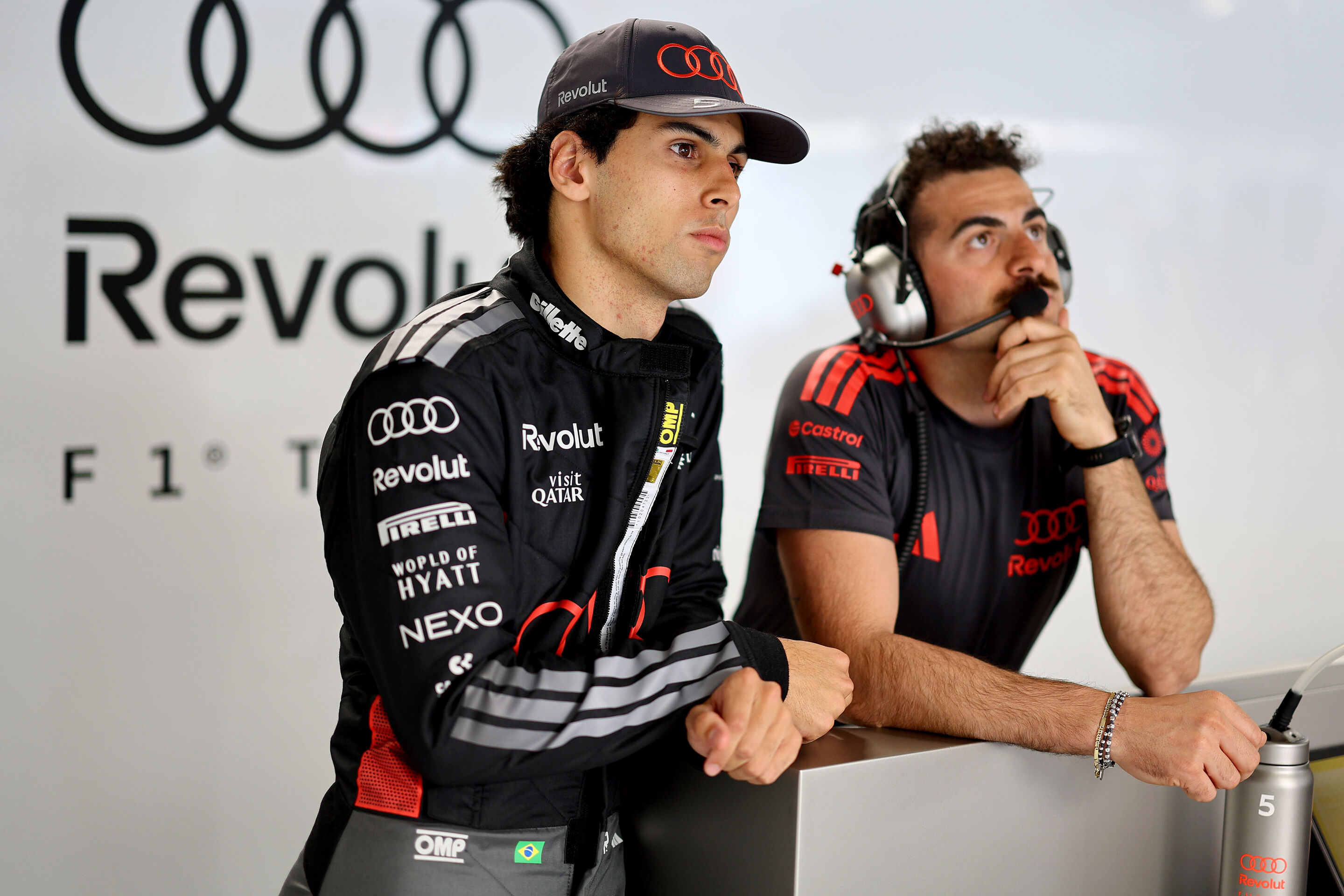F1 Grand Prix of Canada - Sprint & Qualifying - MONTREAL, QUEBEC - MAY 23: Gabriel Bortoleto of Brazil and Audi F1 Team looks on in the garage during qualifying ahead of the F1 Grand Prix of Canada at Circuit Gilles-Villeneuve on May 23, 2026 in Montreal,...